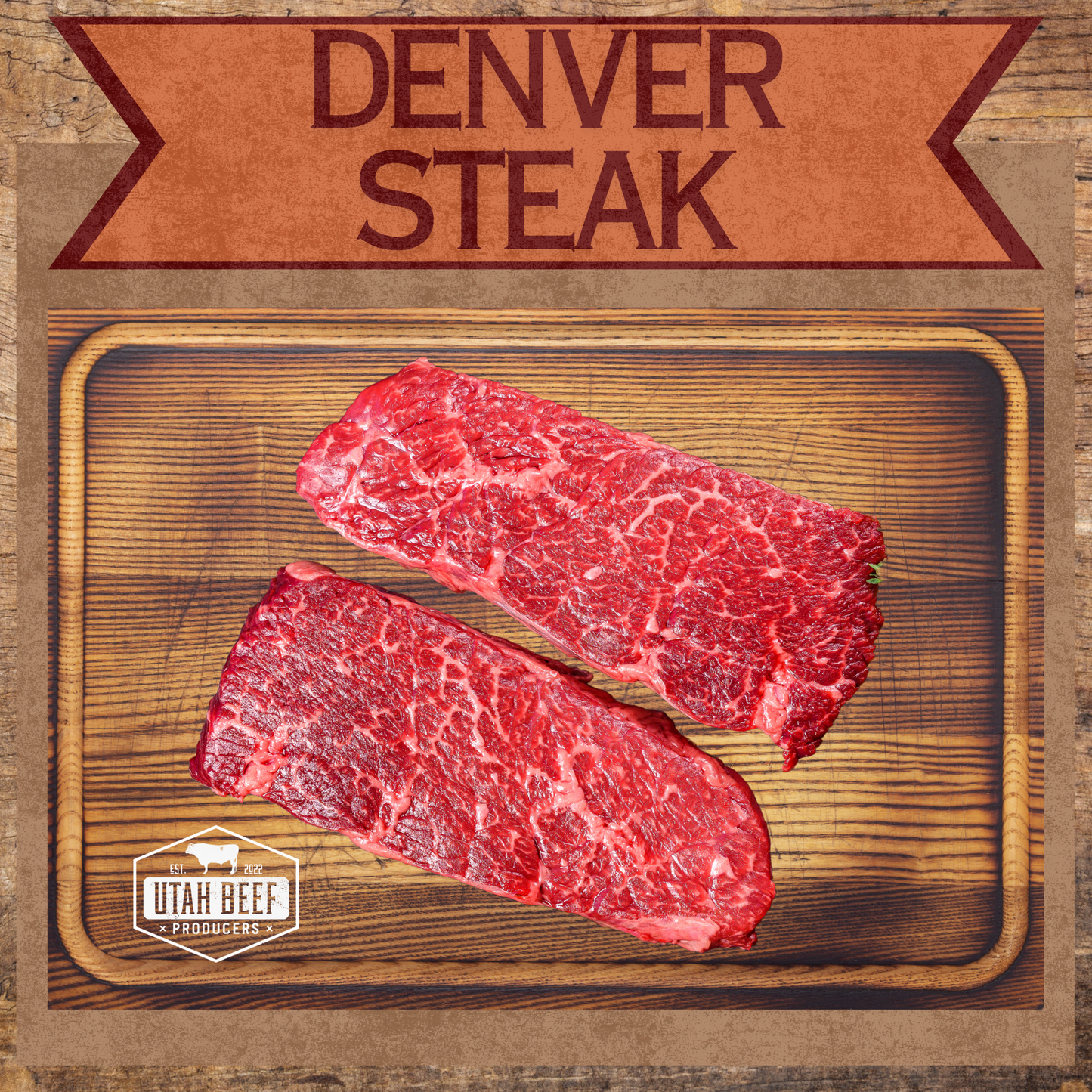 Denver Steak: Description: A tender, marbled cut from the chuck, known for its rich flavor and versatility, often grilled or pan-seared. Average Weight: 4-6 oz (113-170 g) Size: 0.5-1 inch thick, 4-5 inches long